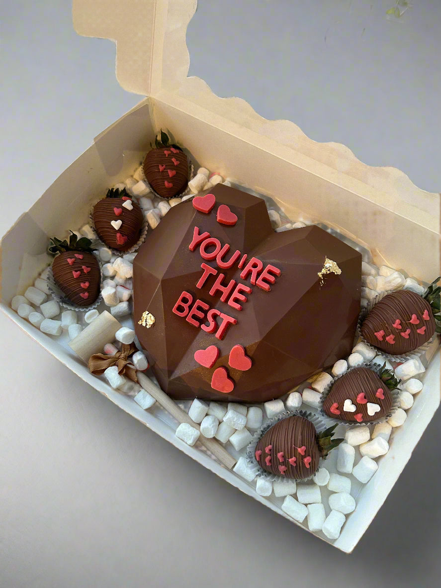 chocolate covered strawberries and smash heart