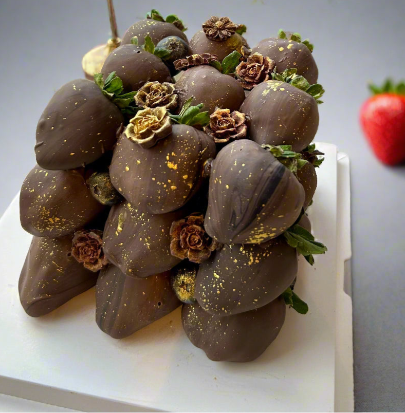 milk chocolate covered strawberries cube close up